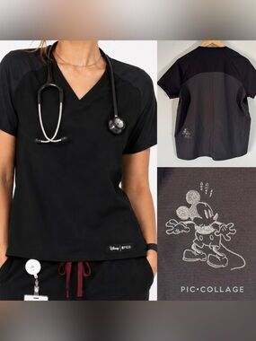 FIGS x Disney Limited Edition Black V-Neck Scrub Top Nurse Medical uniform Small